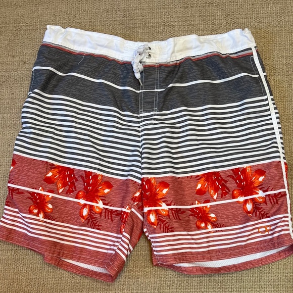 OP Board Shorts Mens XLFloral Stripe Gray Orange Surf Swim Summer Retro Y2K - Picture 8 of 14